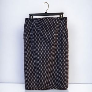 Lane Bryant navy blue, knee-length skirt with white polka dots